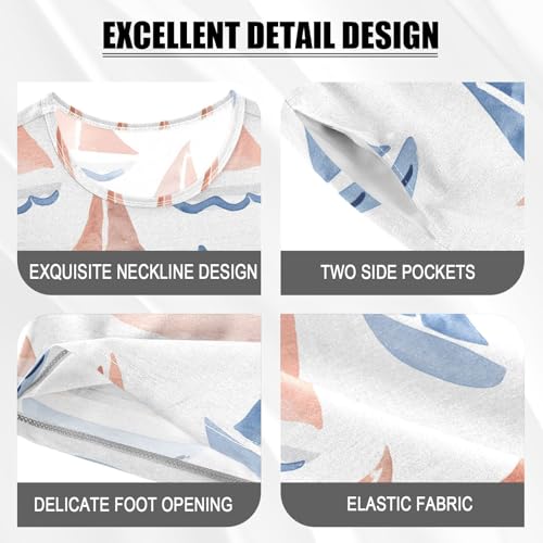 ALAZA Watercolor Sail Boat Cartoon Pajamas Set Short Sleeve Cotton Sleepwear Summer Pjs 2 Piece 5-14Y4