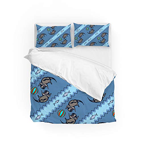 Housse de couette loutre parure de lit bleu polyester double CHEHONG - 2