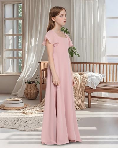 TAISHAN Junior Bridesmaid Dress for Wedding with Ruffle Short Sleeves & Slit - First Communion Dress for Teen Girls4