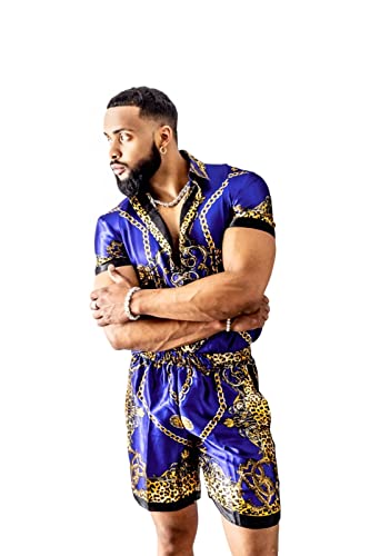 Ensemble en soie pour homme Kayib Shop bleu nuit baroque taille XL