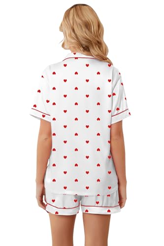 Image of Umeyda Women & Girls Pajamas Set, Soft Satin Lightweight Silk Button-Down Top with Shorts 2 Piece PJS for Mom Boys Kids Gifts