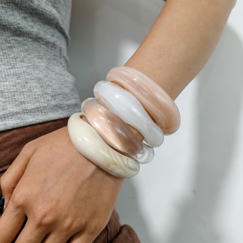 CJIAYUJEW Acrylic Chunky Bangle Bracelets for Women Irregular Geometry Resin Bracelet Set Geometric Brown Cuff Wide Wristband Bracelet colorful Statement Thick Acetate Jewelry Set2