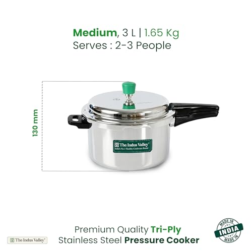 Image of The Indus Valley Triply Stainless Steel 3 litre Pressure Cooker Outer Lid | Induction Friendly | ISI-Certified, Nonstick 3-Layer Body, 100% Pure & Toxin-Free, 5 Years Warranty