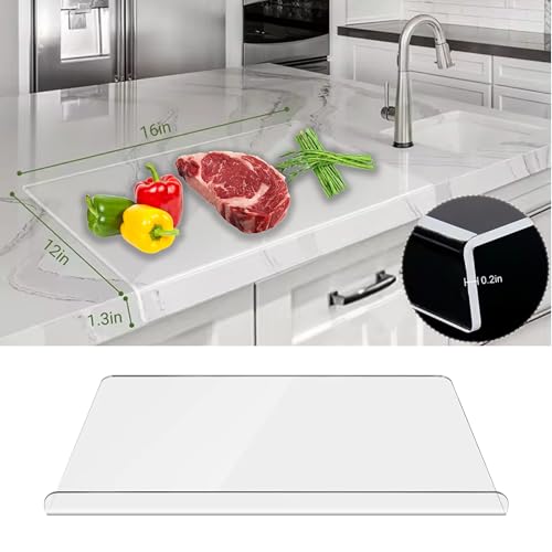 RIVER PHOENIX Acrylic Cutting Board, Clear Chopping Board with Lip Non Slip Counter Edge Chopping Board for Kitchen Meat Fruits Vegetables Cheese Worktop Protector (16.7 * 12.8in)