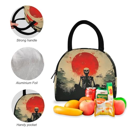 Skull Sunset Print Backpack Set with Lunch Bag, Large Capacity Travel Backpacks and Lunch Box Insulated for Commute Hiking Picnic4