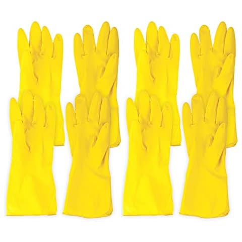 Household Cleaning Gloves - Yellow Rubber Gloves Medium- Washing Up Gloves - Latex Gloves for Kitchen & Bathroom - Rubber Gloves for Cleaning & Dishwashing - 4pk Cleaning Gloves Cover