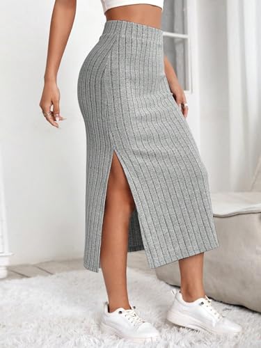 Trend Women's Summer Basic Skirt High Waist Slit Ribbed Knit Skirt For Beach2