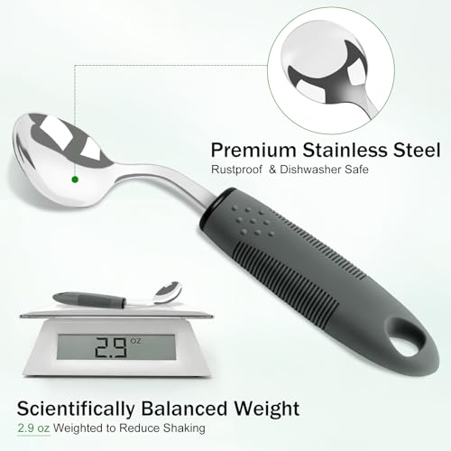 KintKita Adaptive Utensils for Elderly 4 Piece, 2.9 oz Weighted Silverware for Hand Tremors, 45°Angled Parkinsons Utensils for Elderly, Arthritis, Weak Hand Grip, Right-Handed Use - Image 6