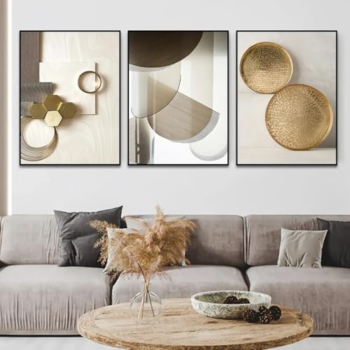 Affiches géométriques beiges et dorées : kit de 3 peintures sur toile 50x70