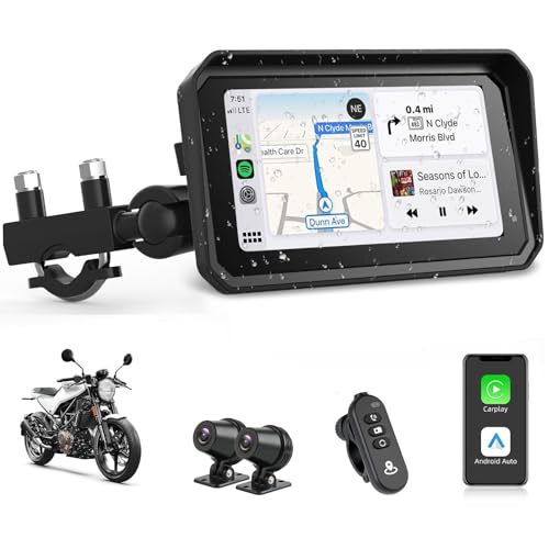 Jansite 4K CarPlay Moto Android Auto 6,25 pollici Navigatore Moto Dashcam con Doppia Telecamera Anteriore e...
