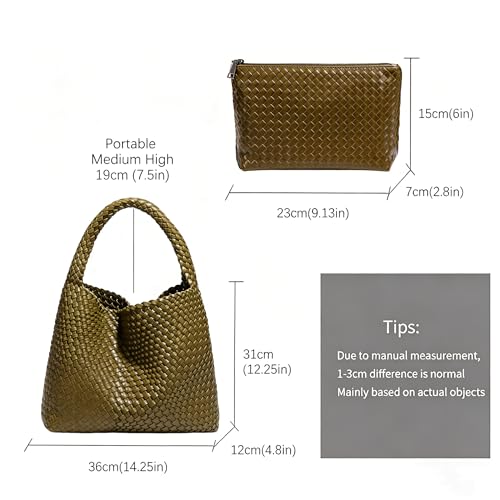 Image of Woven Tote Bag For Women, Large Vegan Leather Travel Handbag, Casual Work Shoulder Bag, Underarm Commuter Hobo Bag With Purse