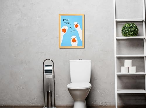 Image of Mira Mest Framed Bathroom Wall Decor | Funny Quotes & Cute Animal Art Prints | Quirky Toilet Signs & Guest Bath Decorations | Minimalist Black & White Washroom Signs | Ready to Hang Toilet Humor for Home & Powder Room (Poop Time)