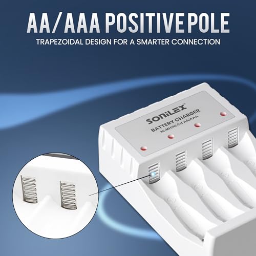 Image of Sonilex AA & AAA Battery Charger, 4-Slot LED Smart Charger (White)