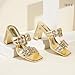 IDIFU Gold Heels Square Open Toe Double Buckle Slip On Chunky Low Block Short Heel Sandals for Women Summer Trendy Comfortable Fashion Evening Dress Shoes Thick Slide Mule Heels(Gold Pu, 9.5)