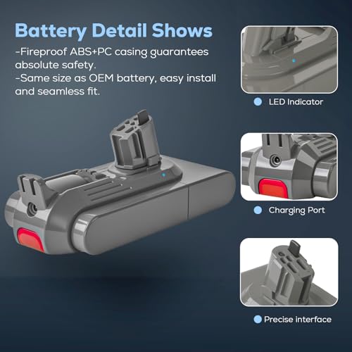 Image of Batryuic Upgraded 9000mAh V11 V15 Click in Battery Compatible for DYS V11 Outsize V15 Detect etc. Cordless Vacuum, Part No. 970938-01 SV15 SV16 SV22 970425-01, 25.2V Battery Click in Type