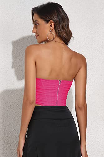 Image of Modegal Women's Strapless Boned Mesh Bustier Corset Bodyshaper Crop Top | Vintage Backless Bustier Zip Back Corset Bodyshaper Crop Top
