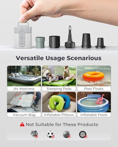 Image of ETENWOLF AIR 3 Air Pump for Inflatables with 2600 mAh Battery & Camping Light, Ultra-Fast and Mini Electric Air Pump, Inflate Deflate for Air Mattress, Pool Floats, Vacuum Storage Bags