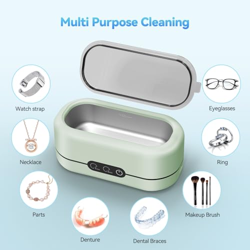 Image of BYASKZIV Ultrasonic Jewelry Cleaner, 50KHz Ultrasonic Cleaner Machine with 304 Stainless Steel for Jewelry, Eyeglasses, Rings, Watch Strap, Dentures, Dual Cleaning Modes - Green