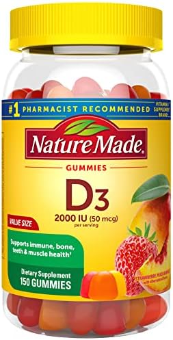 Nature Made Vitamin D3 2000 IU (50 mcg) per serving, Dietary Supplement for Bone, Teeth, Muscle and Immune Health Support, 150 Gummies, 75 Day Supply