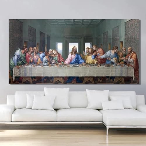 Toile la Cène 80 x 160 cm avec cadre décoration murale grand format pour grand salon