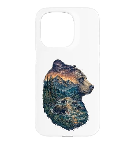 Majestic Bear Mountain River Wildlife Double Exposure�n�C�J�[�B �X�}�z�P�[�X iPhone 15 Pro �p
