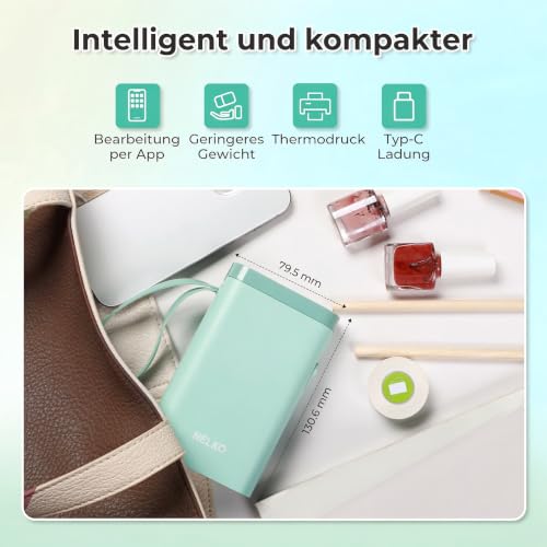 Nelko Etikettendrucker,Bluetooth P21 Selbstklebendes Etikettiergerät Grün – Ansicht 3