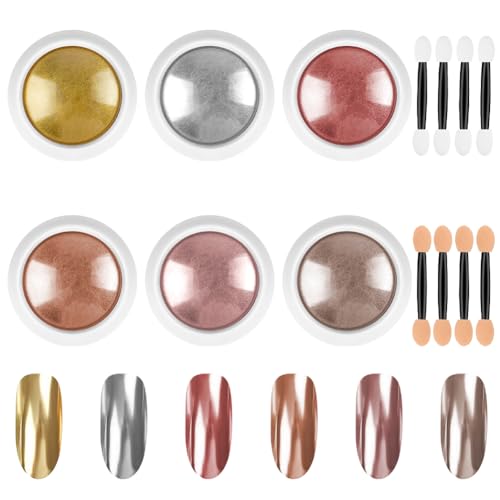 LOPHE Lot de 6 poudres à ongles chromées à paillettes, métallisées, effet miroir, holographique, pour salon de manucure à faire soi-même