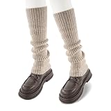 POMIJIAN Leg Warmers for Women Winter Fashion Knitting Black Leg Warmers Long Ankle Warmers for Yoga Ballet Leg Socks (Oatmeal, 19.5in)