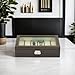 TIMELYBUYS 12 Piece Chocolate Brown Leatherette Men's Watch Box Display Case Collection Jewelry Box Storage Glass Top Father's Day