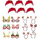 Biiutay 18 Pcs Christmas Glasses Frame Christmas Headbands Hats Set, Xmas Party Supplies Decoration, Photo Booth Props, Party Gifts