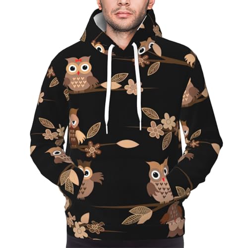 Sweat à capuche homme hiboux marron avec imprimé mignon - 7