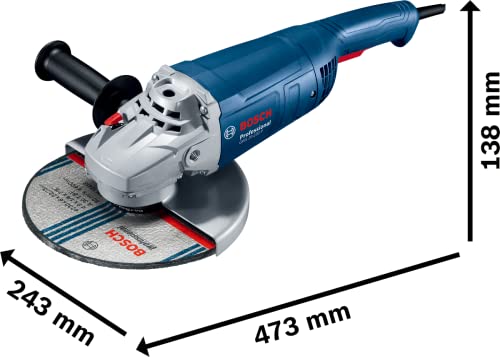Bosch Professional Winkelschleifer GWS 20-230 P (2000 W, inkl. Hilfsgriff, Trägerflansch, Kontermutter, Schutzschutz, Zweilochschlüssel, im Karton), Blau – Bild 4
