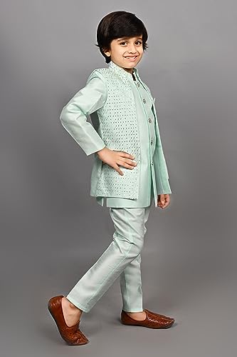 Image of AHHAAAA Kids Ethnic Cotton Silk Blend Sequin Print Indo-Western Sherwani Set for Boys 496MF