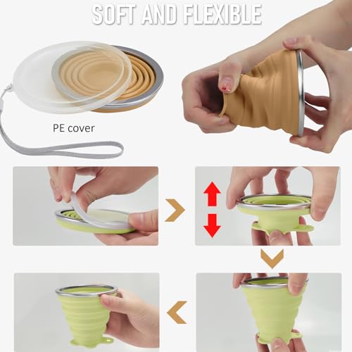 Gobelet de voyage pliable JBER lot de 2 tasses rétractables en silicone avec couvercle