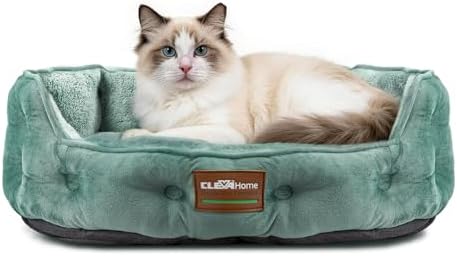 ClevaHome Katzenbett & Hundebett für kleine Hunde, rund, weich, waschbar | Katzenbett & Hundebett für kleine Hunde bis 7 kg, mit verbessertem Plüschkissen, weich, formstabil, wasch