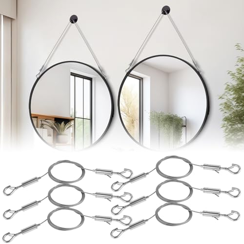 Image of US 4 /6Pcs Picture Hanging Wire 3.48 FT 304 Stainless Steel Mirror Hanging Wire Rope Adjustable Length Picture Frame Hanging Hardware Heavy Duty Mirror Frame Hanging Kit for Mirror(6,silver)