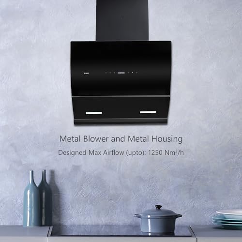 Image of KAFF LYRA DHC 60 Filter-less Auto Clean Slant Kitchen Chimney 60 CM with 1250 m3 /hr Suction Capacity, Touch with Motion Sensor Control, Motorized Vent Opening System and Digital Display (Black)