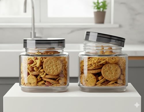 Image of Stylish Clear Transparent Glass Storage Jar With Airtight Lid For Spices, Snacks, Dry Fruits & Pantry Essentials (1)