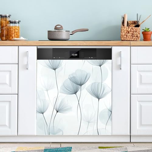 Ttgoth Housse magnétique décorative pour lave-vaisselle avec motif de pissenlit, pour porte avant, autocollant découpable pour décoration d'électroménagers de cuisine, 58,42 x