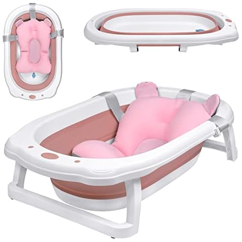 NAIZY Babybadewanne 82x50cm Faltbar Baby Bath Wanne Rosa PP+PTE Babywanne mit Rutschfeste Fußpolster Badewanne Für Babys Kinder (mit Sitzkissen) Cover