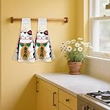 CUTHOLLOW 2Pcs Japanese Lucky Cat Tea Towels for Kitchen with Loop, 31.5x43.5cm Soft Super Absorbent Microfiber Decorative Hanging Dish Towel, Tea, Coffee Towel for Kitchen Bathroom Oven Handle - Image 6