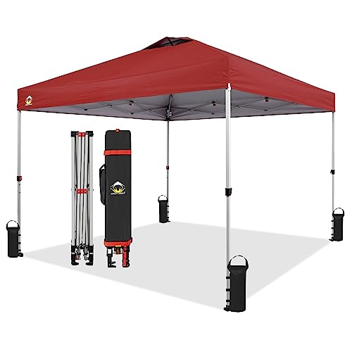 Crown Shades Patented 10Ft X 10Ft Outdoor Pop Up Portable Shade Instant Folding Canopy With Carry Bag,Bonus 8 Stakes 4 Sandbags And 4 Ropes, Red #TOP25