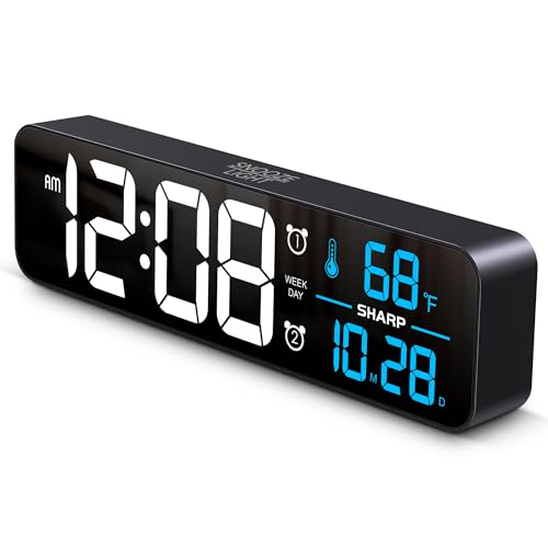 Sharp Reloj despertador digital de pantalla grande para sala de estar, oficina, dormitorio, fecha y visualización de temperatura interior, ajustes de alarma de fin de semana y día de semana, función