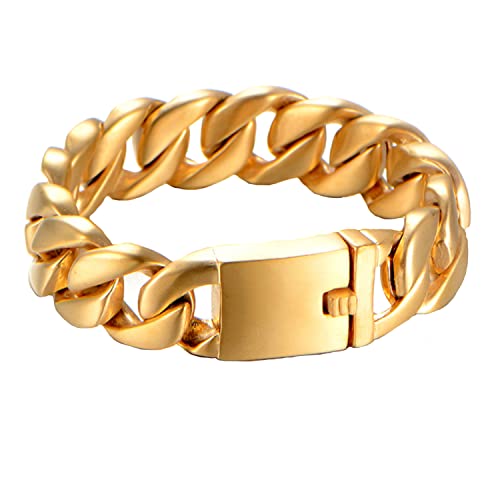 Forziani Mens 16Mm Miami Cuban Link Bracelet - Top Quality 18K Gold Filled Stainless Steel - Modern Curb Link Chain Bracelet For Men - Sz Large - Gift Box Packaging Included #TOP3