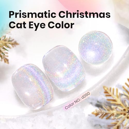 Image of Beetles Prismatic Christmas Cat Eye Gel Nail Polish - 15ML Christmas Silver Glitter Rainbow Cat Eye Gel Polish with Magnet Soak Off UV Velvet Nail Polish Salon DIY Manicure Winter Gift for Women