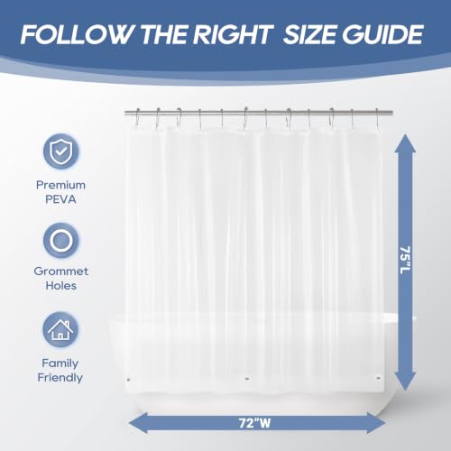 Image of downluxe Clear Shower Curtain Liner with Magnets, Clear Shower Liner, 72 inch W x 75 inch L Lightweight Shower Curtains for Bathroom