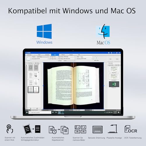 VIISAN Dokumentenscanner - 27MP Buchscanner mit Scan Max A2, ideal für große Periodika, Bücher und Dokumente. Unterstützt A3/A4/A5/Karten, mehrsprachige OCR-Texterkennung, kompatibel mit Mac/Windows