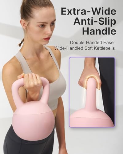 Image of Soft Kettlebells with Cushioned Impact-Resistant Base and Anti-Slip, Wide-Grip Handle for Home Workouts, Weightlifting, and Full Body Strength Training (Pastel Pink(4kgs))