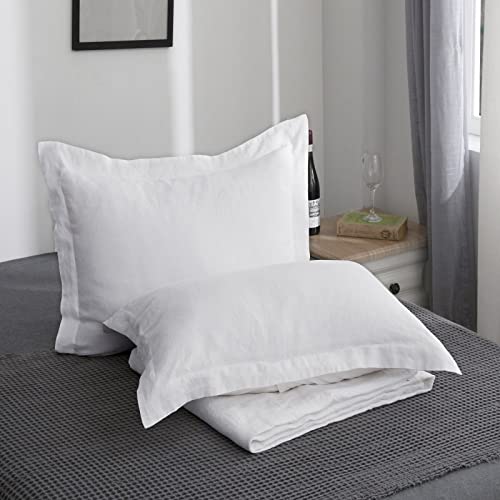 Simple&Opulence 100% Belgian Linen Pillow Shams -Set of 2, Standard Size - Basic Style Breathable Pure Linen Suitable for Home - Soft and Durable with Envelope Closure (20''x 26'', White)