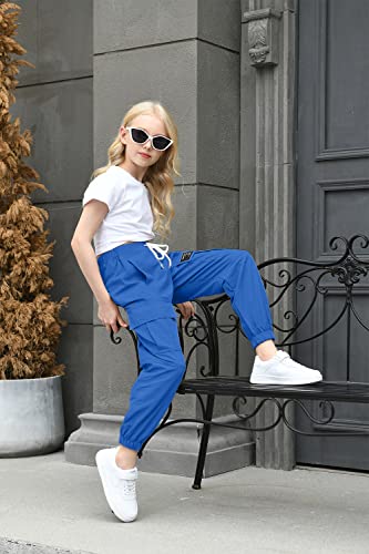 Aowkulae Big Girls Pants, Drawstring Elastic Waist Loose Tapered Cargo Jogger Pants With Multi Pockets For Girl, Royal Blue, 11-12 Years = Tag 160 #TOP3